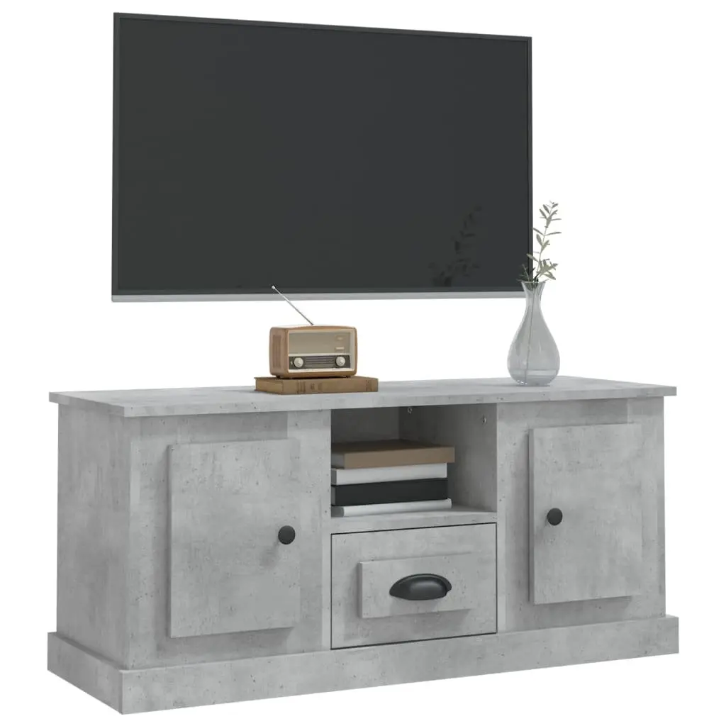 TV Cabinet Grey Engineered Wood Storage Unit with Shelves for Living Room