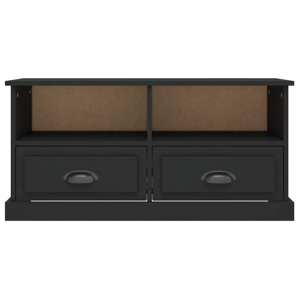TV Cabinet Black Engineered Wood Storage Unit with 2 Drawers and 2 Open Compartments