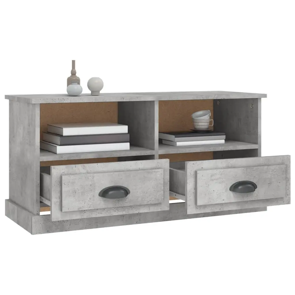 Grey Engineered Wood TV Stand with Drawers and Open Storage Compartments