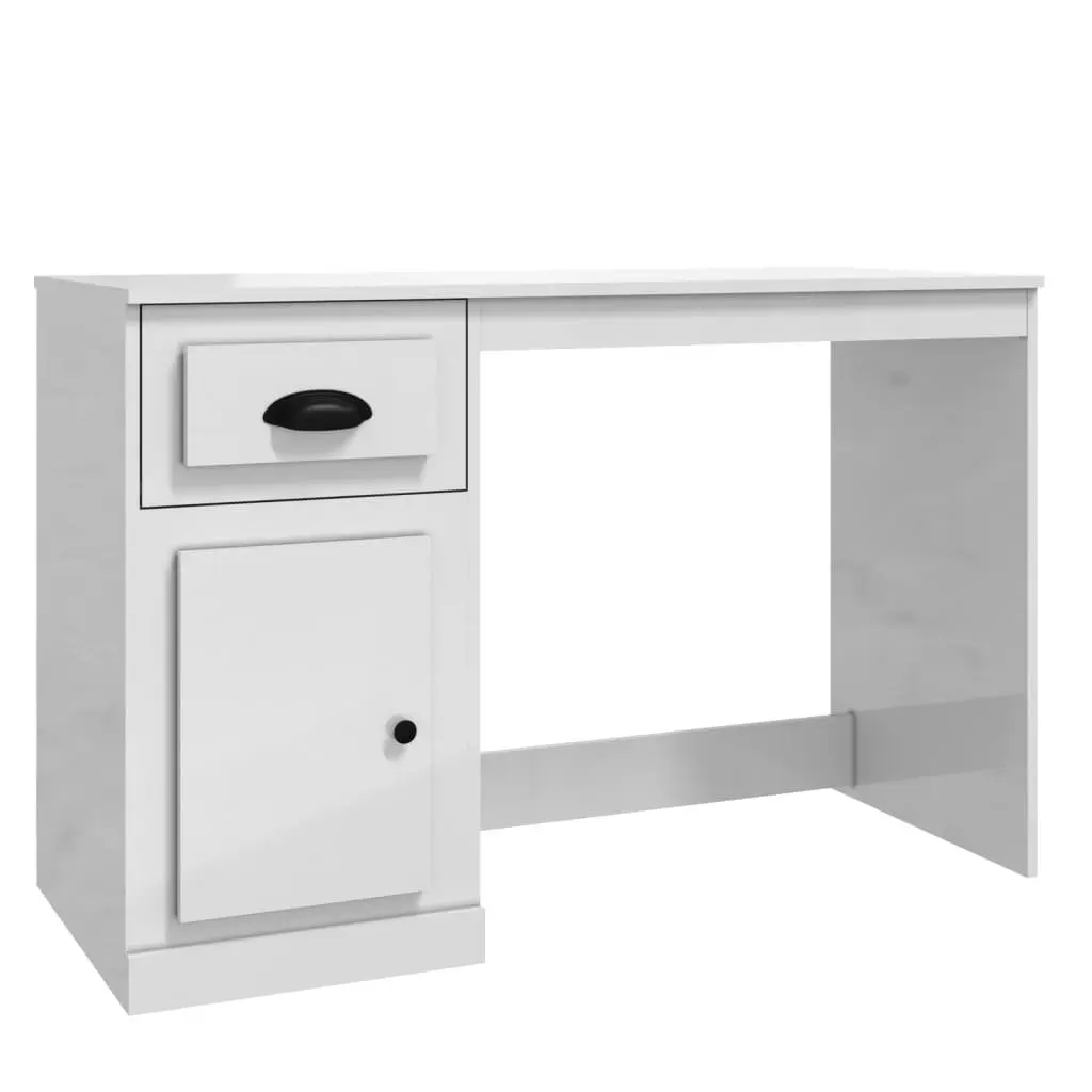 Engineered Wood Desk with Storage Drawer and Protective Door Smooth Surface 115cm x 50cm x 75cm White Office Study Table