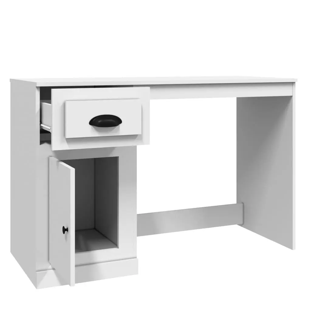 Engineered Wood Desk with Storage Drawer and Protective Door Smooth Surface 115cm x 50cm x 75cm White Office Study Table