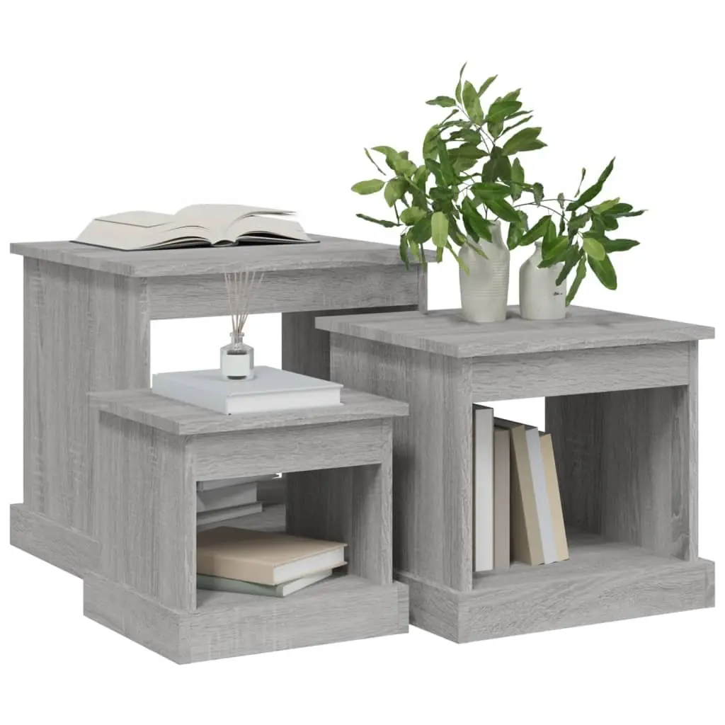 Coffee Table Set 3 Piece Grey Sonoma Engineered Wood Nesting Side Tables
