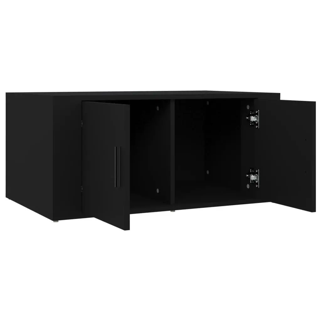 Coffee Table Black Engineered Wood 2 Storage Compartments