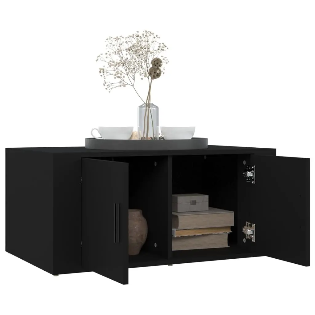 Coffee Table Black Engineered Wood 2 Storage Compartments