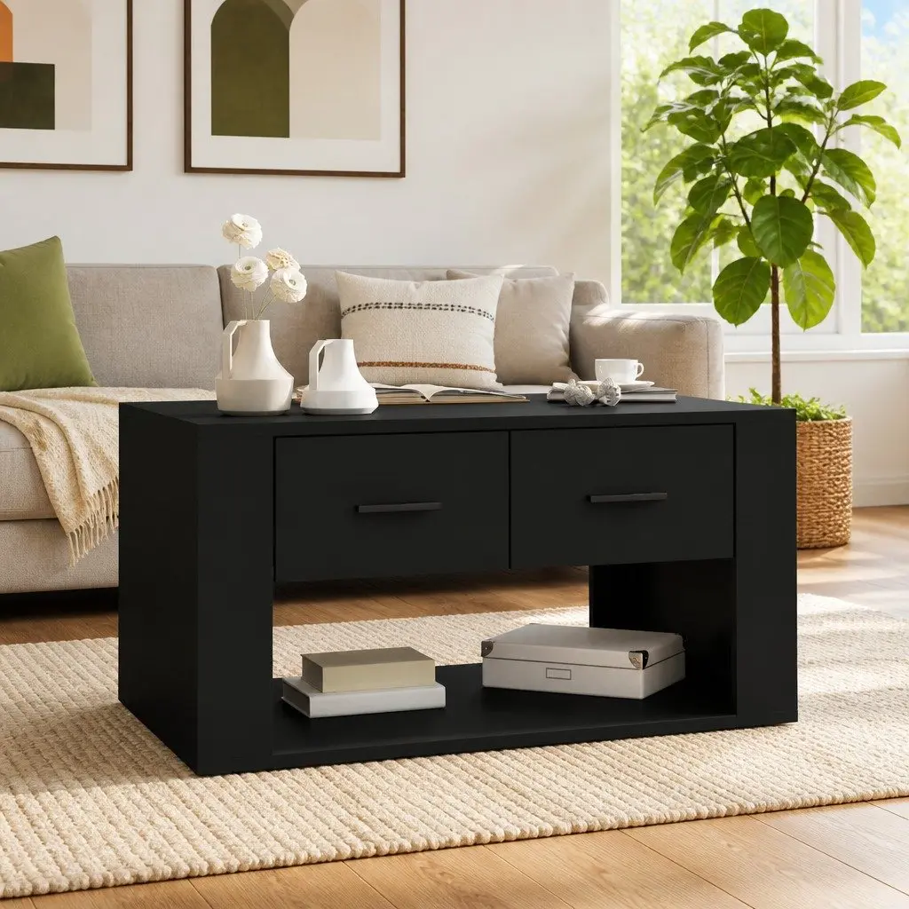 Coffee Table 80x50x40 cm Black with 2 Storage Drawers