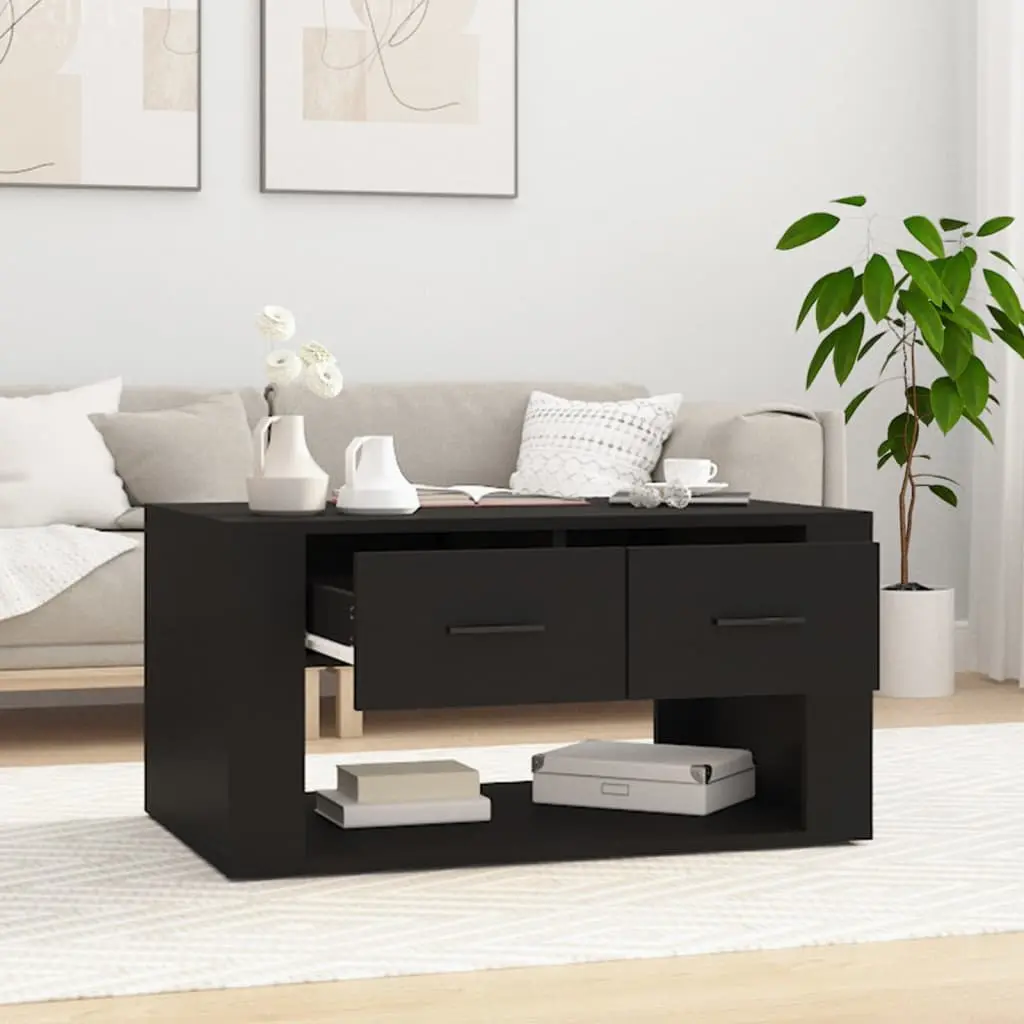 Coffee Table 80x50x40 cm Black with 2 Storage Drawers