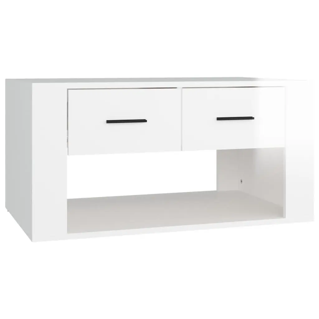 Coffee Table 80 x 50 x 40 cm High Gloss White with 2 Drawers Storage Living Room Accent