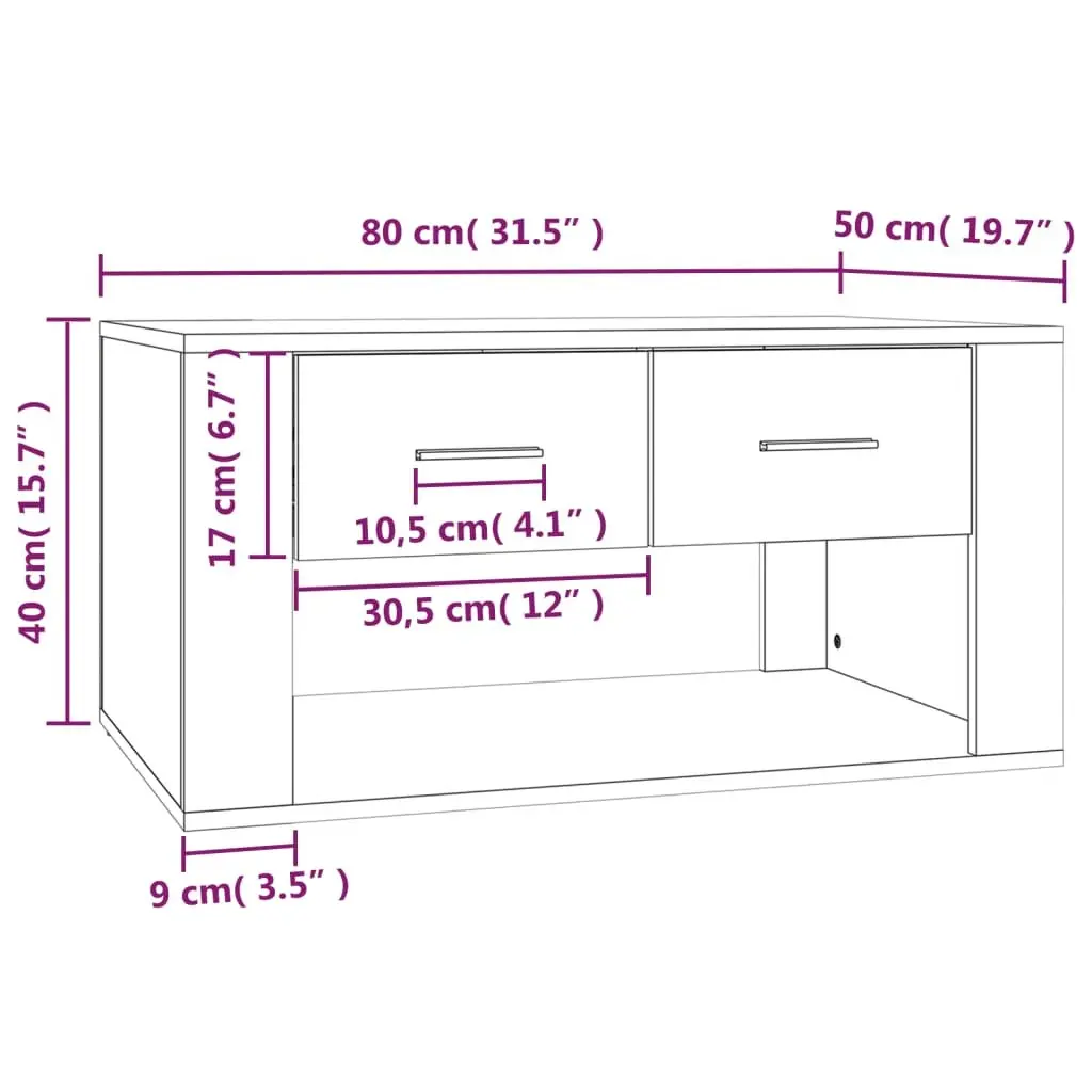Coffee Table 80 x 50 x 40 cm High Gloss White with 2 Drawers Storage Living Room Accent