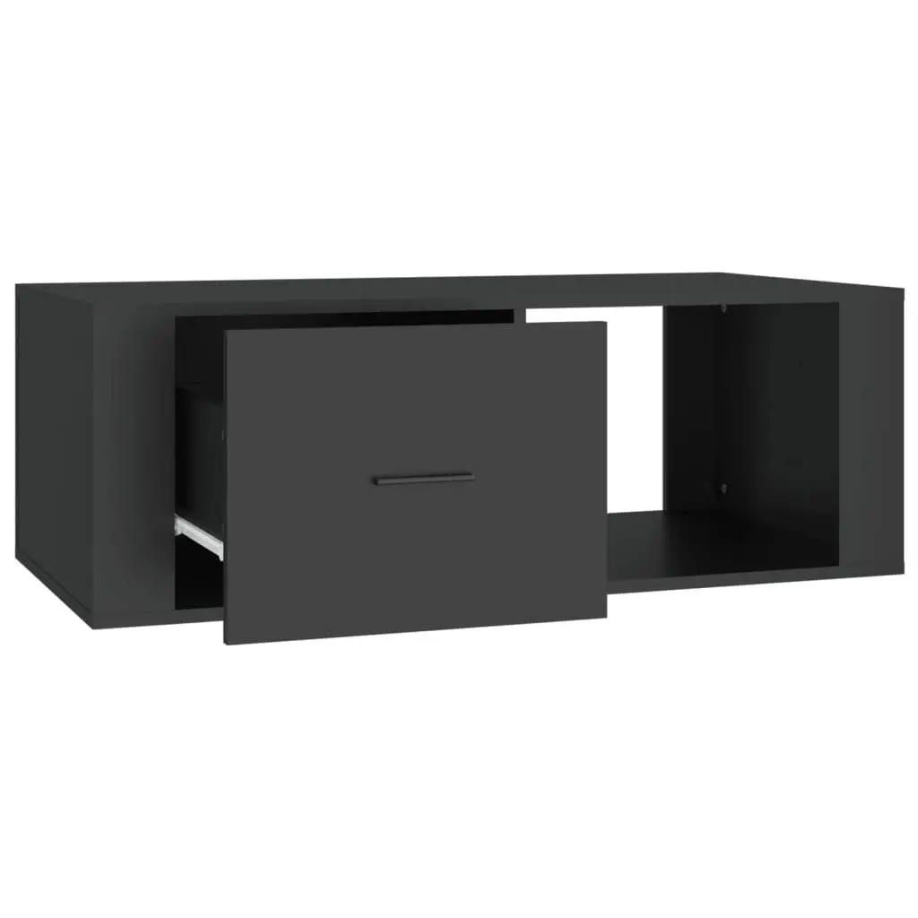 Coffee Table Black Engineered Wood Storage Drawer Open Compartment