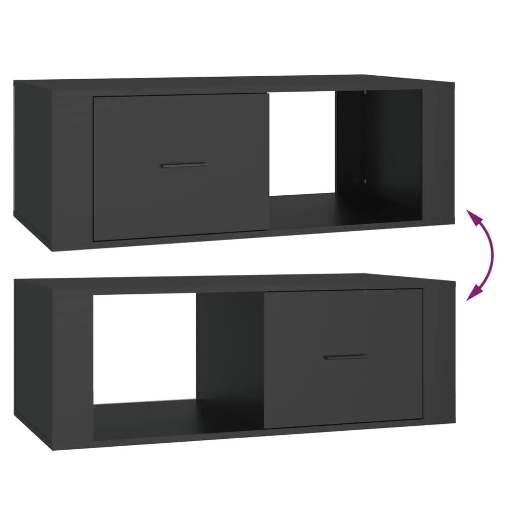 Coffee Table Black Engineered Wood Storage Drawer Open Compartment