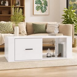 Coffee Table High Gloss White 100x50.5x35 cm with Drawer Storage Compartment