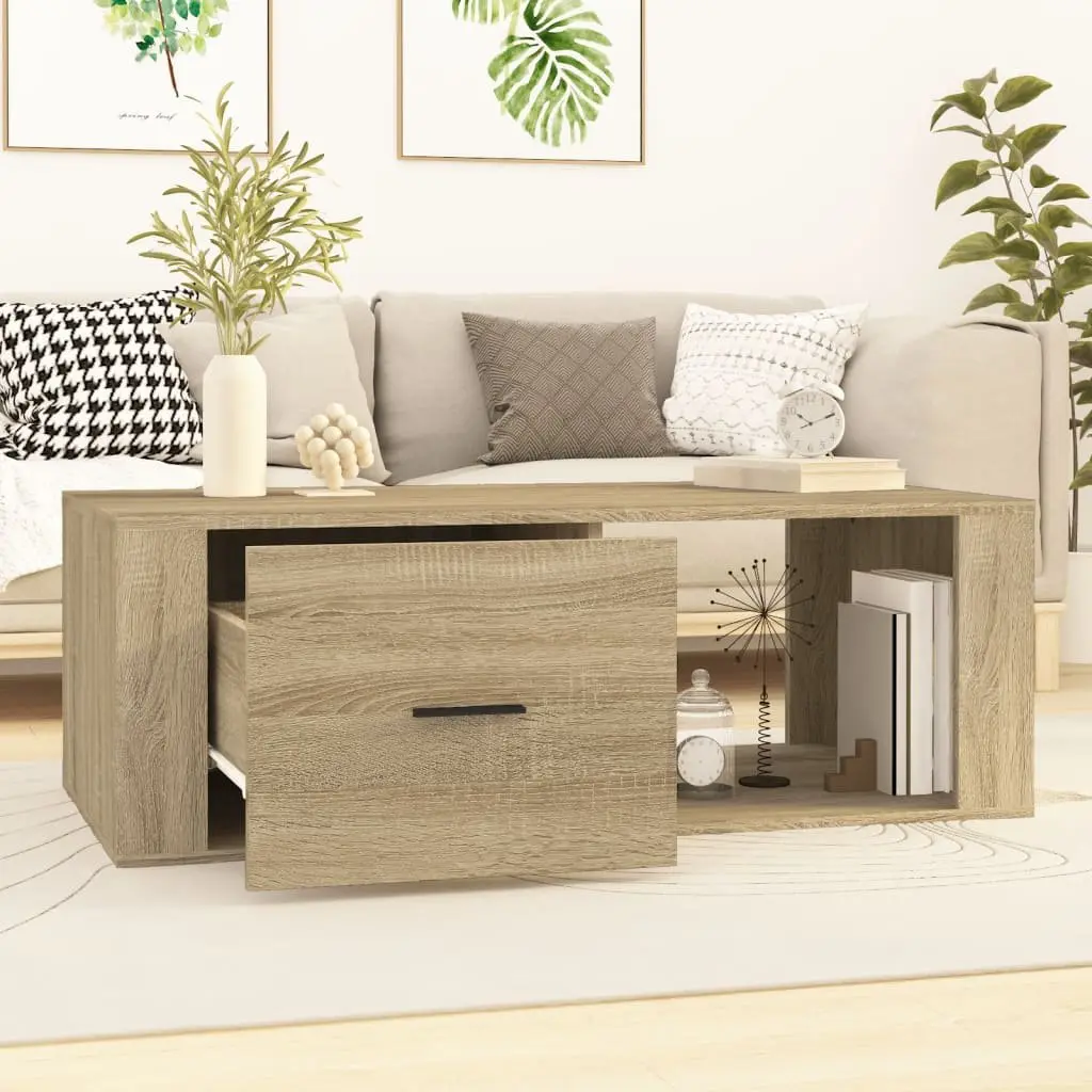 Coffee Table Brown Engineered Wood Storage Drawer Open Compartment