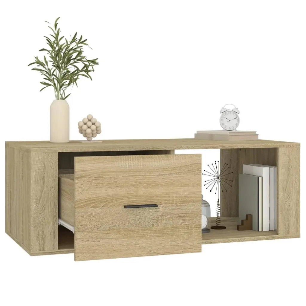 Coffee Table Brown Engineered Wood Storage Drawer Open Compartment