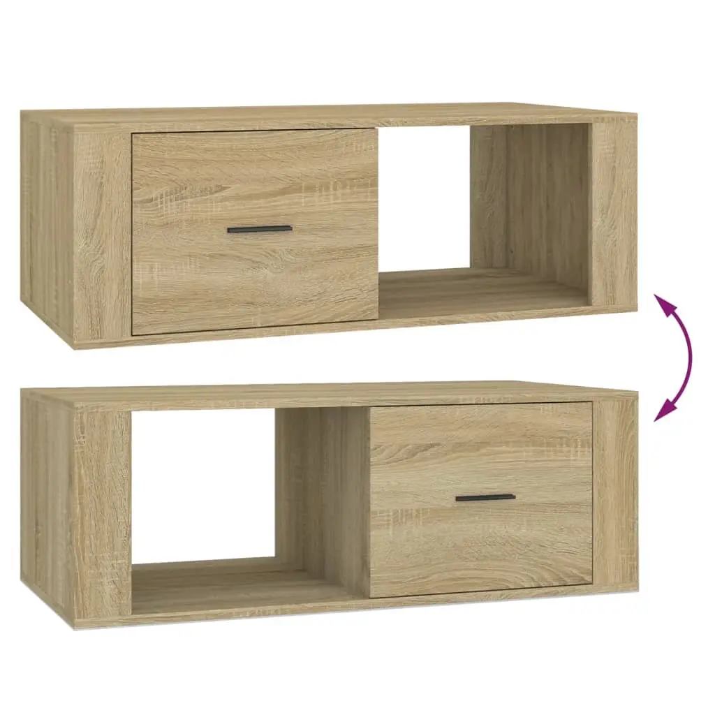 Coffee Table Brown Engineered Wood Storage Drawer Open Compartment