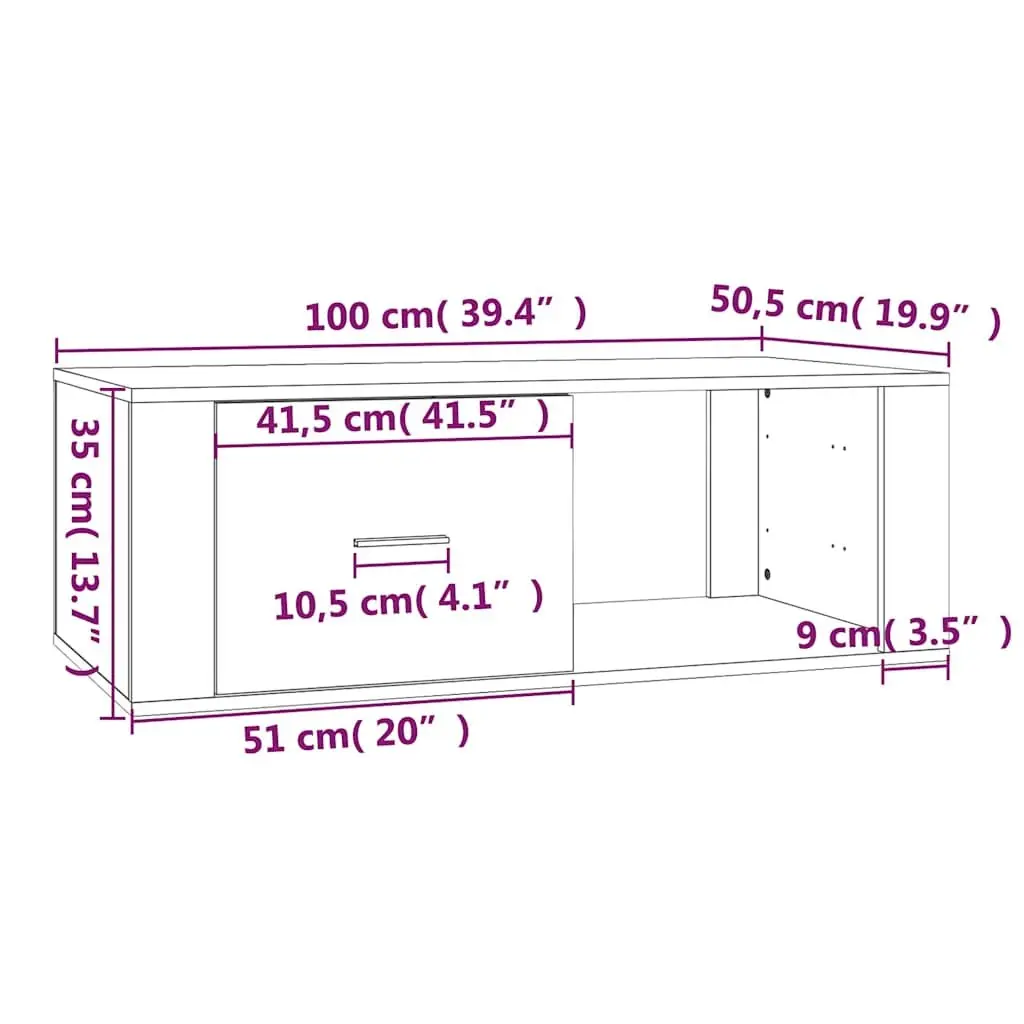Coffee Table 100x50.5x35cm Grey Engineered Wood Storage Drawer Compartment