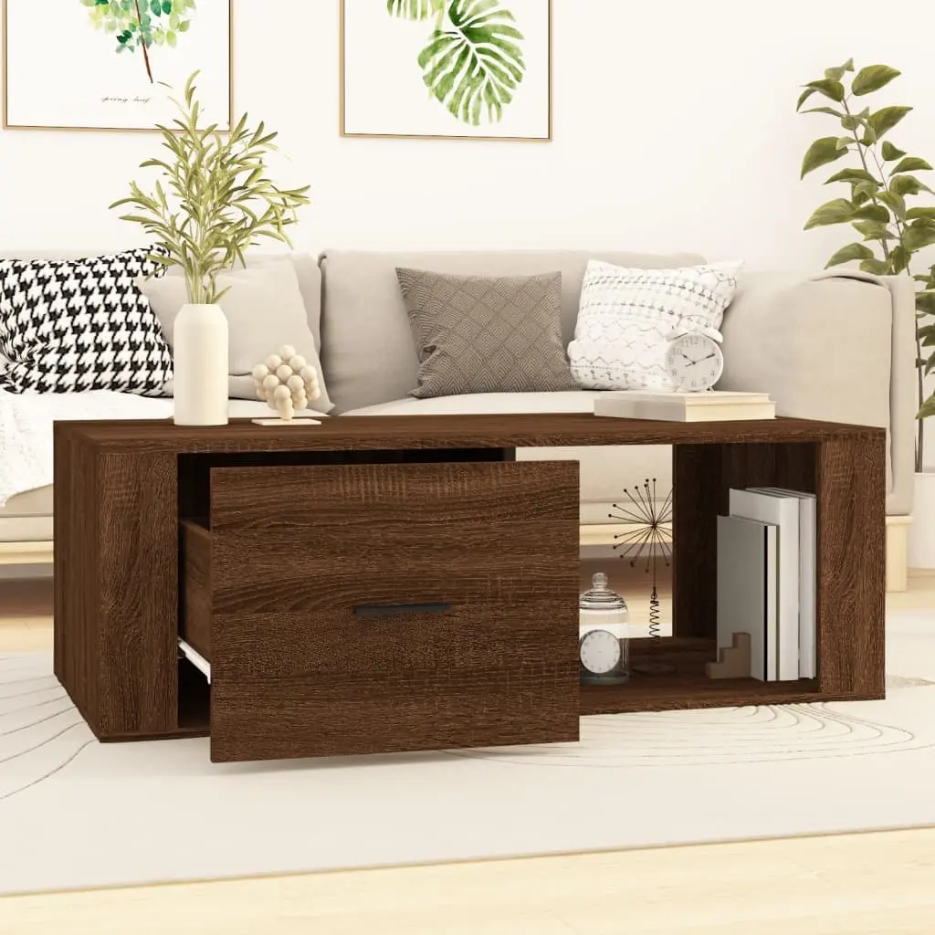 Coffee Table Brown Oak Engineered Wood Storage Living Room Accent Sofa Side Table