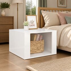 Bedside Table White High Gloss Storage Nightstand Engineered Wood Elegant Design