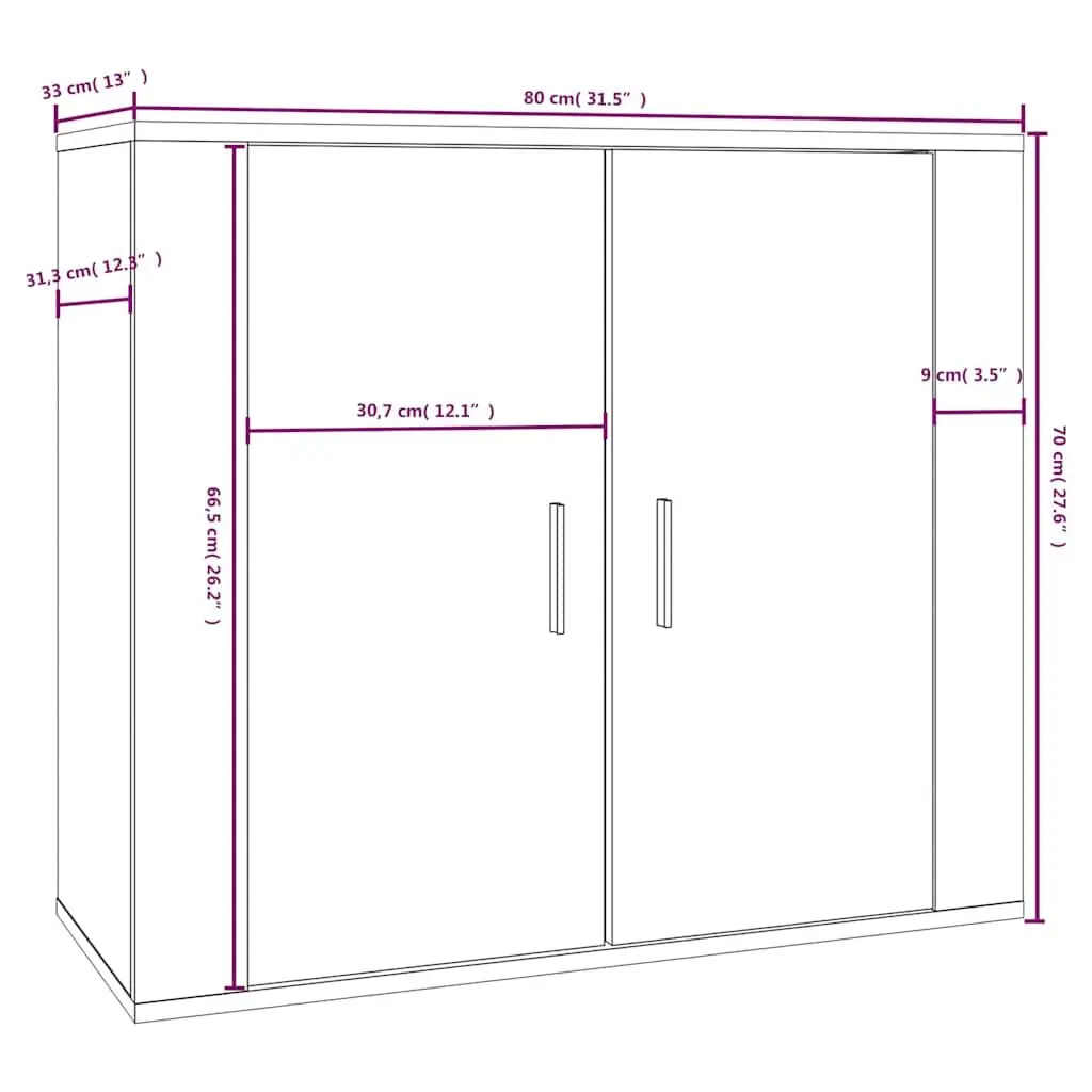 Sideboard White 80x33x70 cm Engineered Wood Storage Cabinet with Doors