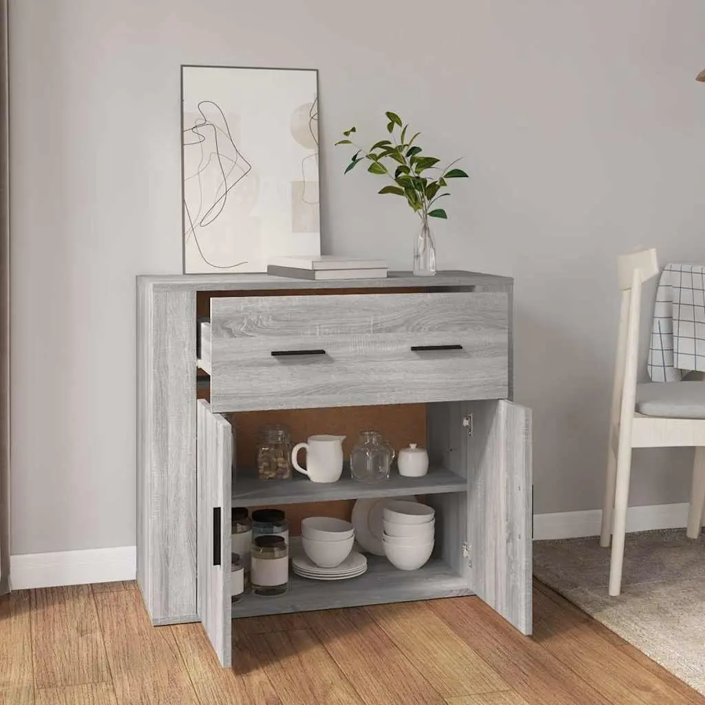 Grey Sideboard Storage Cabinet 80x33x70cm Multiple Compartments and Drawers