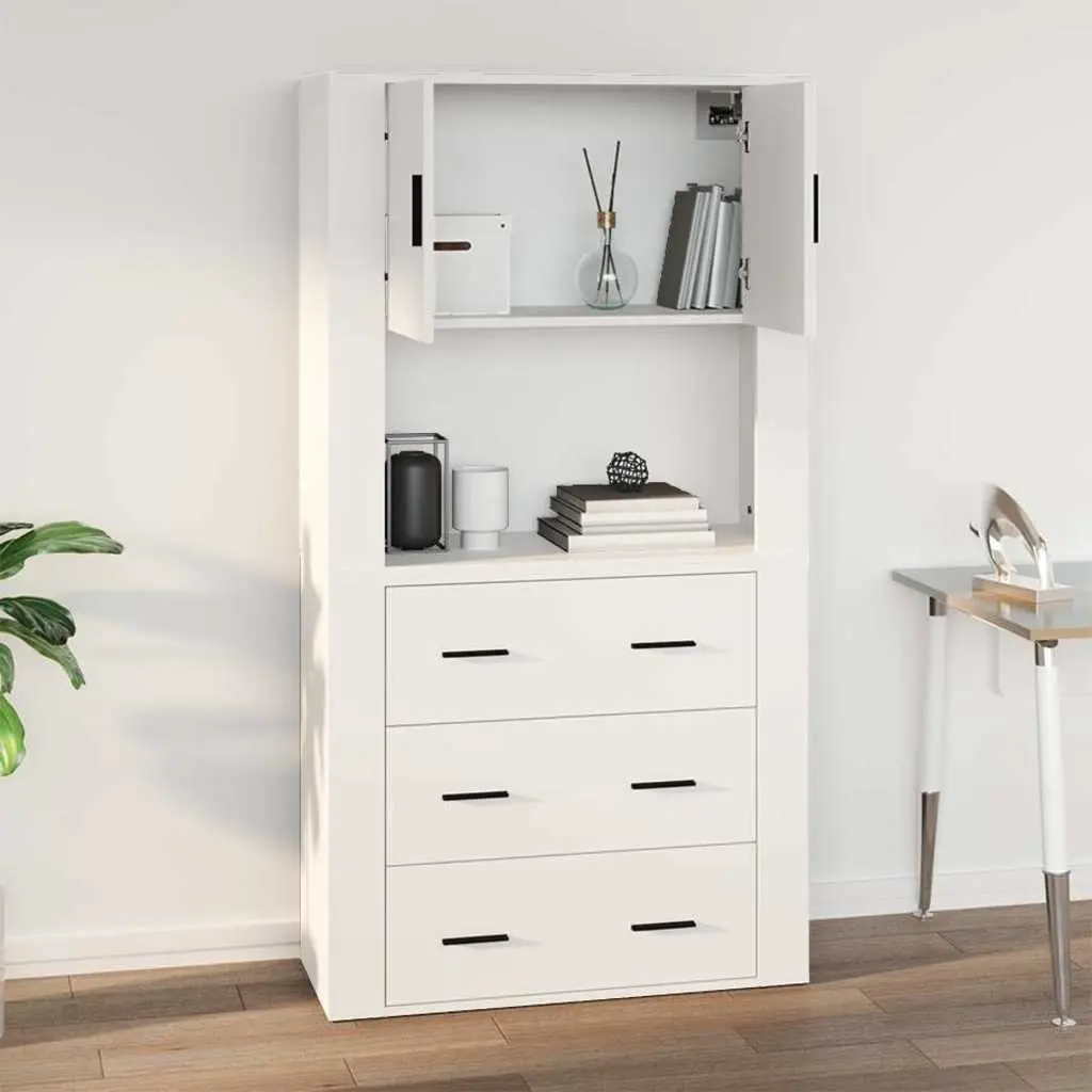 Wall Cabinet 80x33x80 cm White Engineered Wood Storage Organiser Hanging