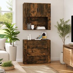 Wall-Mounted Smoked Oak Cabinet: Organise Your Space 80x33x80 cm