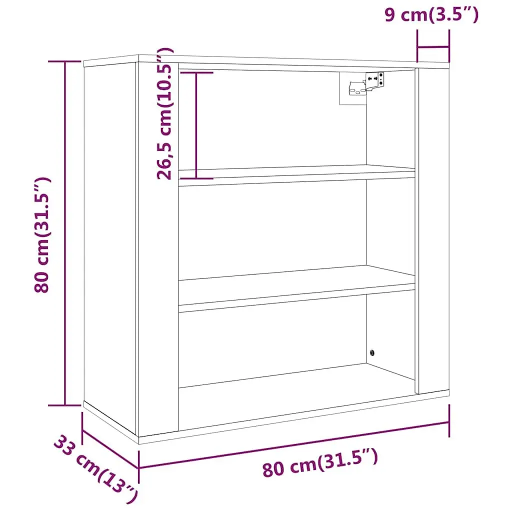 Wall Cabinet 80x33x80 cm Black 3 Shelves Wall-mounted Storage Organiser Engineered Wood