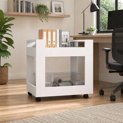 Desk Trolley White Storage 60x45x60 cm Open Shelves Rolling Casters Office