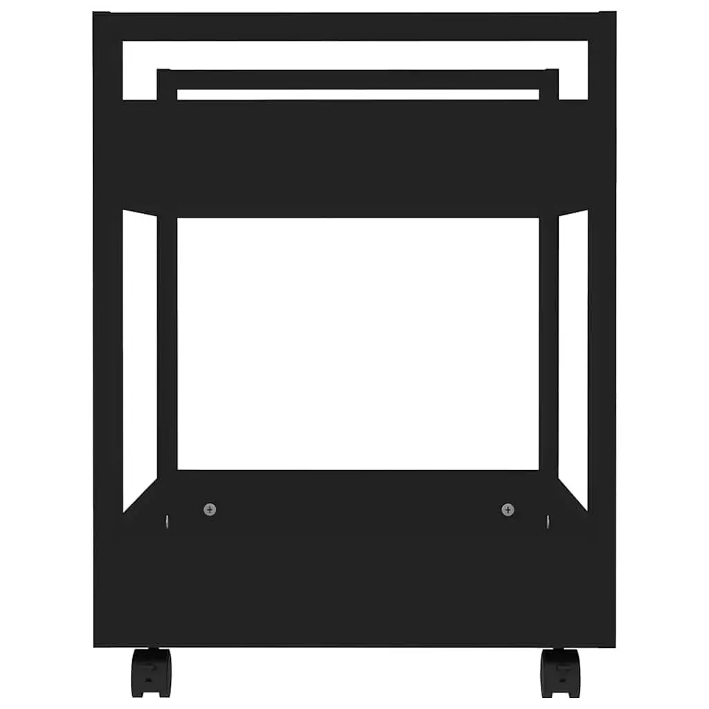 Rolling Storage Trolley Black Engineered Wood 60x45x60cm Two Open Shelves Mobile Organization