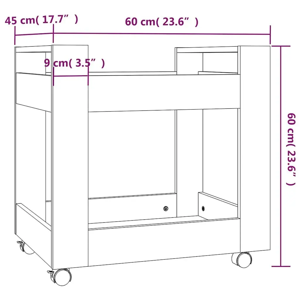 Desk Trolley Storage Cart 60x45x60cm White High Gloss Open Shelves Rolling Castors