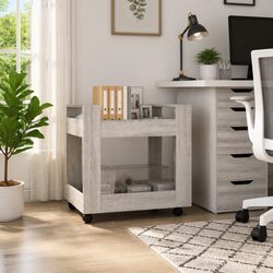 Desk Trolley Storage Cart 2 Shelf Engineered Wood Rolling Casters Mobile Office