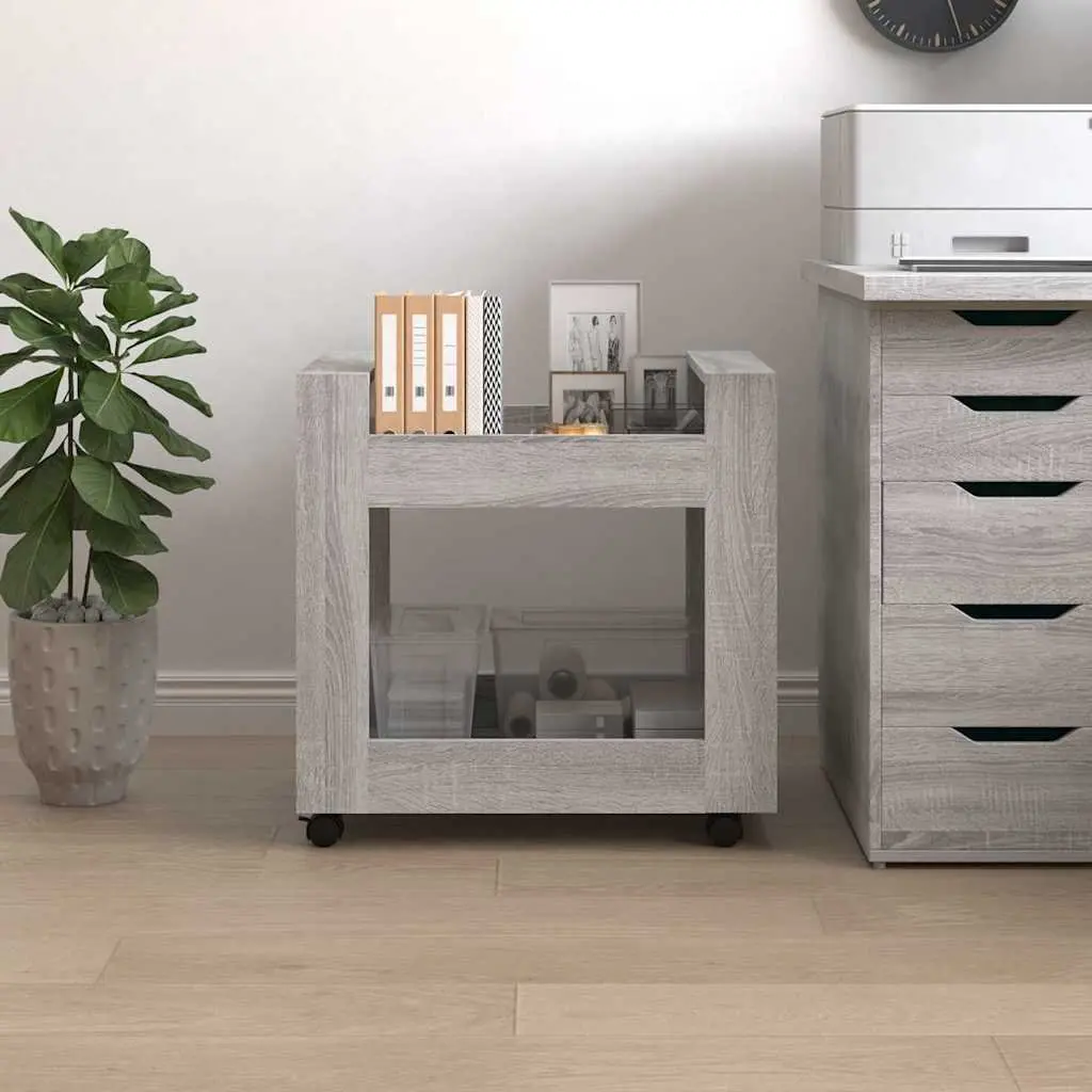 Desk Trolley Storage Cart 2 Shelf Engineered Wood Rolling Casters Mobile Office