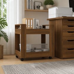 Desk Trolley Brown Oak 60x45x60 cm Engineered Wood Storage Shelves Castors
