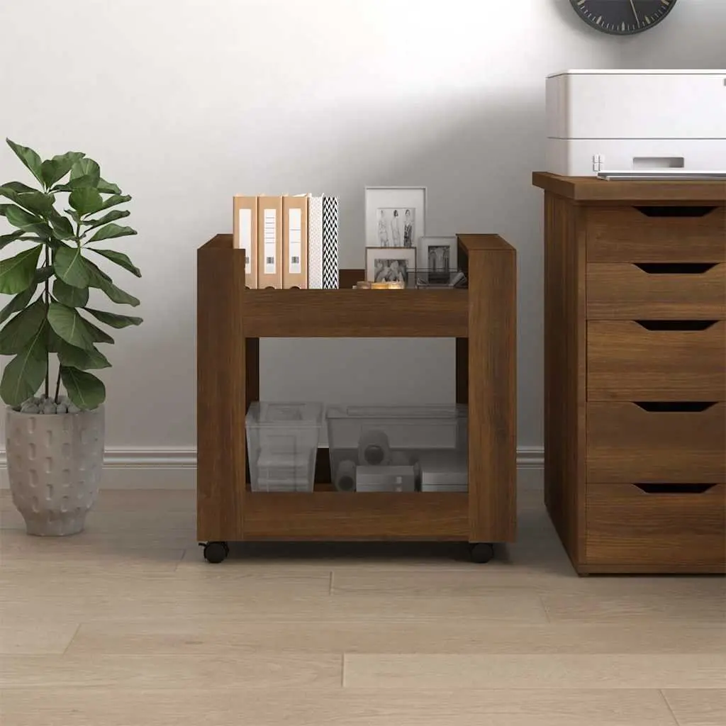 Desk Trolley 60x45x60 cm Brown Oak Engineered Wood 2 Open Shelves Rolling Castors