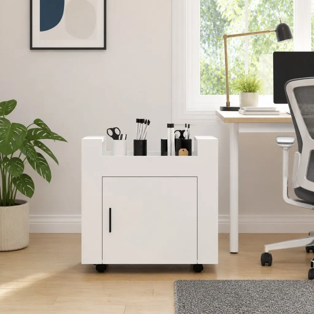 Desk Trolley White Mobile Storage Cabinet Under Desk Cart with Sturdy Top Surface and Storage Compartment
