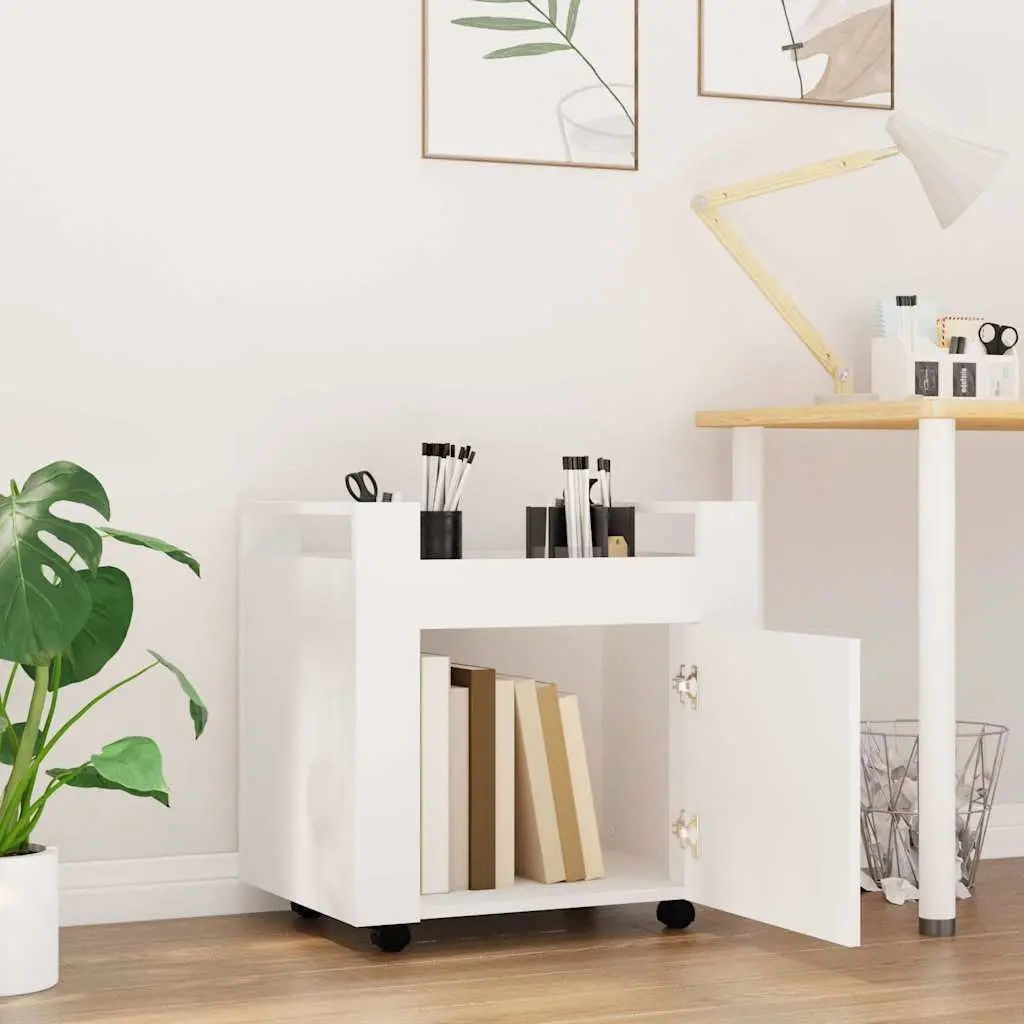 Desk Trolley White Mobile Storage Cabinet Under Desk Cart with Sturdy Top Surface and Storage Compartment