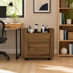 Versatile Brown Oak Desk Trolley for Your Office