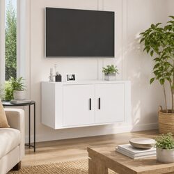 Sleek White Wall Mounted Media Storage Unit 80x34.5x40cm