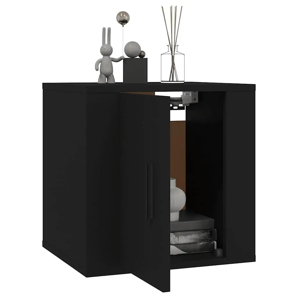 Wall Mounted TV Cabinet Black Storage Unit Media Display Shelves 2 Piece