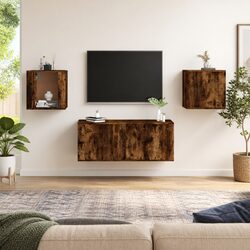 Floating Media Storage Unit in Smoked Oak Design