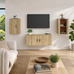 Wall Mounted TV Cabinet 2 Pieces Sonoma Oak Storage Media Unit Floating Display