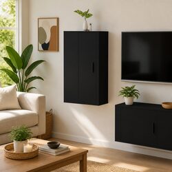Wall Mounted TV Cabinet Black Storage Media Display Unit 40x34.5x80cm