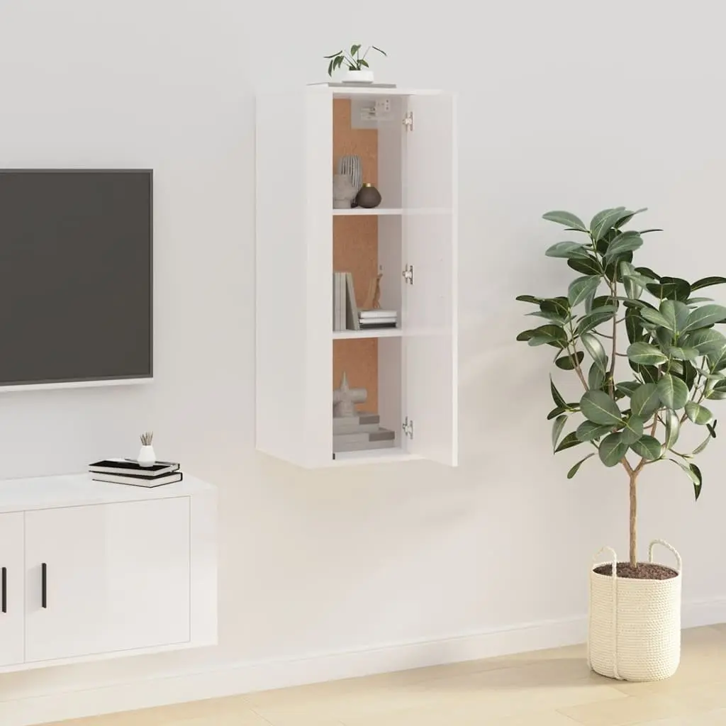 Wall Mounted TV Cabinet 40x34.5x100cm White High Gloss 3 Storage Compartments