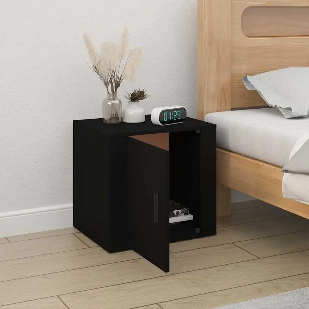 Bedside Cabinet Black Engineered Wood Storage Organizer Stable Top Surface