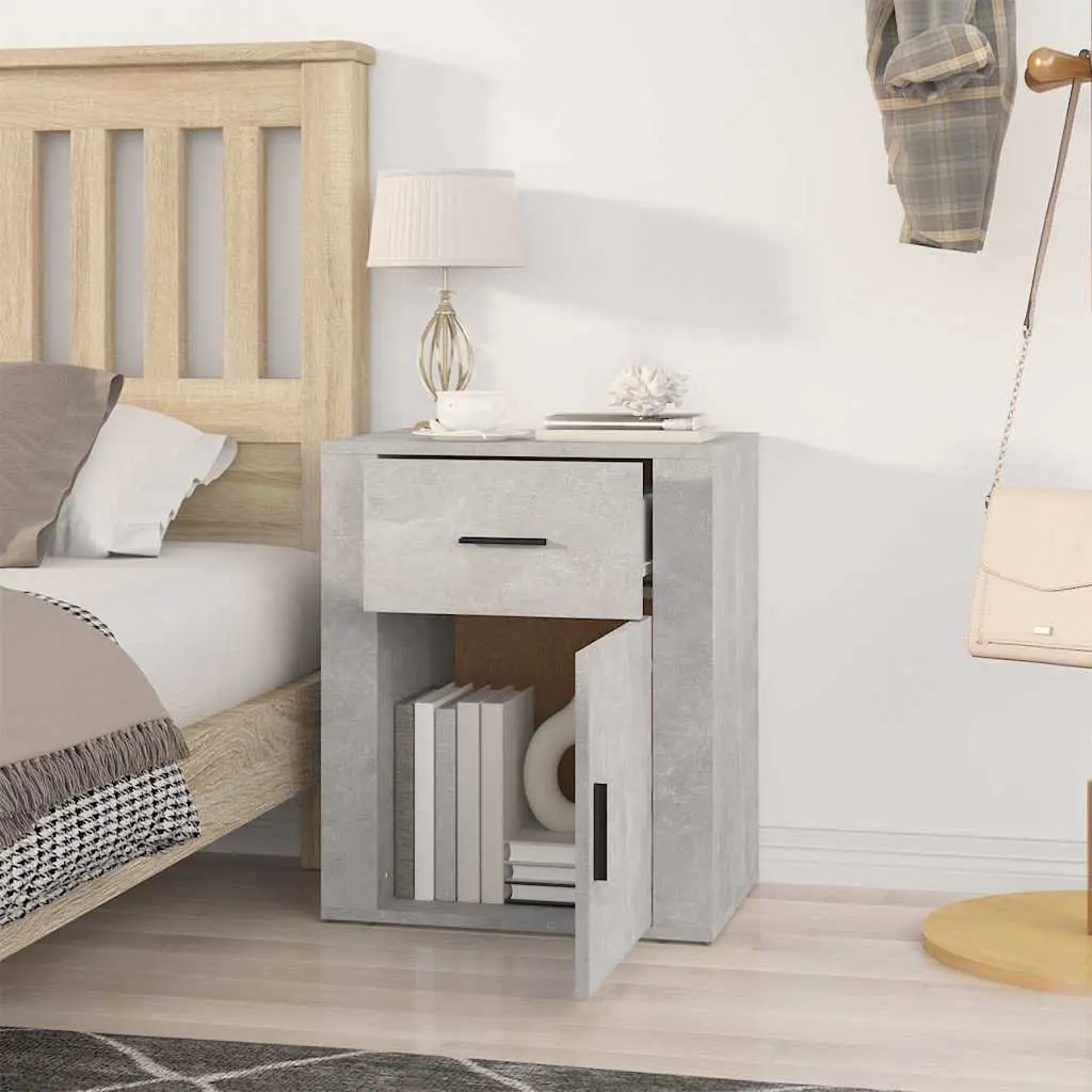 Bedside Cabinet Grey 1 Drawer Compartment Engineered Wood Furniture