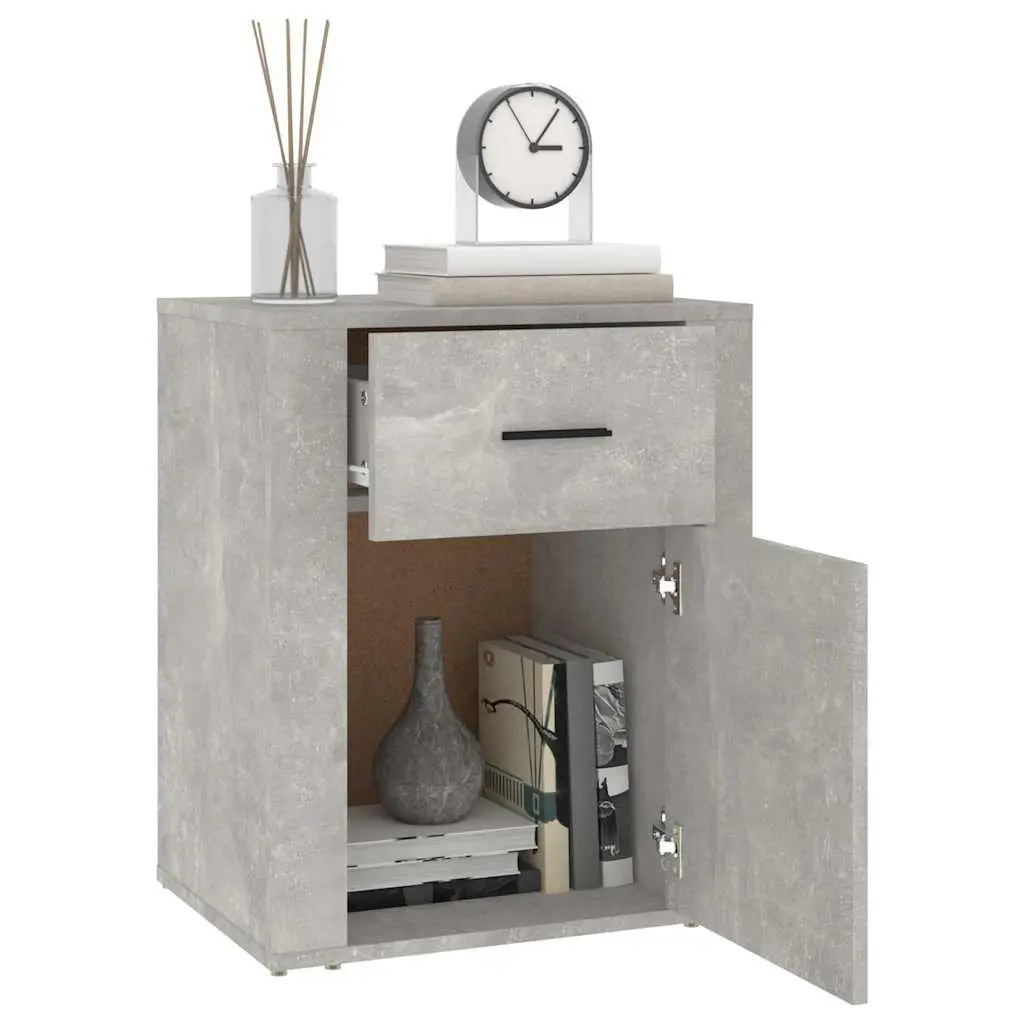 Bedside Cabinet Grey 1 Drawer Compartment Engineered Wood Furniture