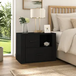 Bedside Cabinet Black 60x36x45cm Nightstand Storage Drawers Compartment