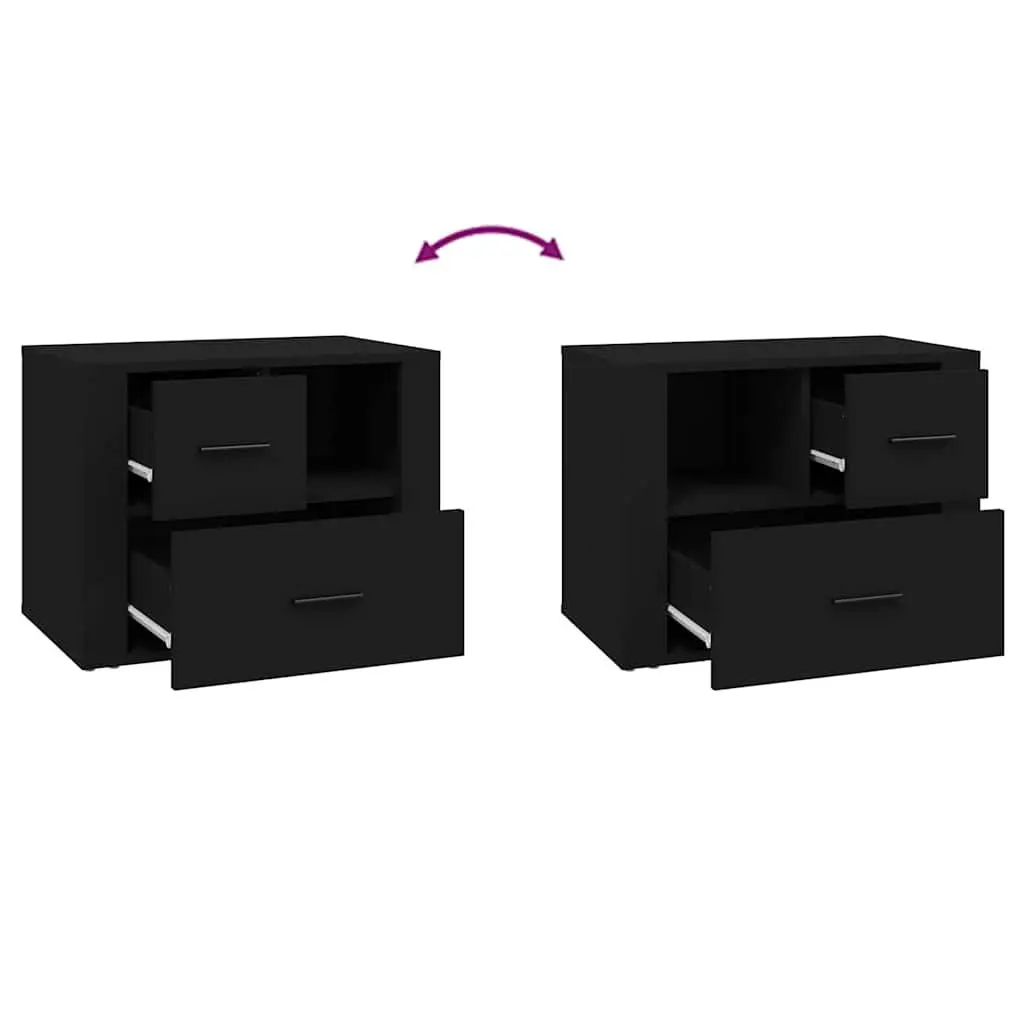 Black Bedside Cabinet 60x36x45cm Nightstand with 2 Drawers and 1 Compartment for Organizing Bedroom Essentials