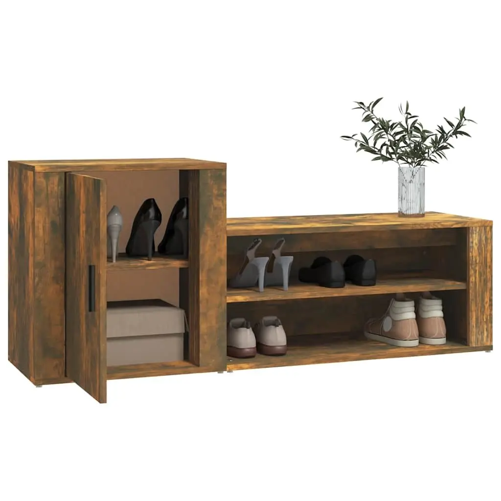 Shoe Cabinet 2 Compartments Brown Engineered Wood Storage Organiser