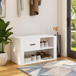 Shoe Cabinet White Engineered Wood Storage Organiser Hall Furniture 80x35x45 cm