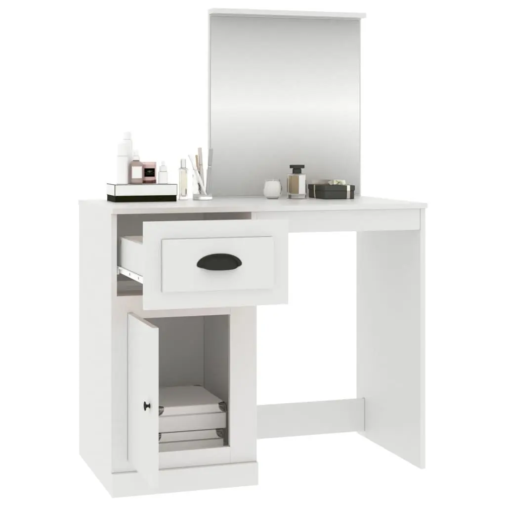 Dressing Table 90x50cm White Integrated Mirror Storage Makeup Desk